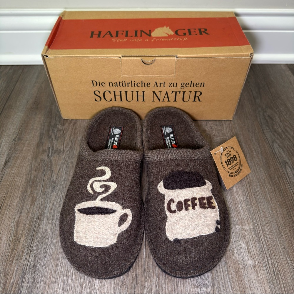 Haflinger AR Coffee Earth Brown Wool Slippers - Picture 2 of 10